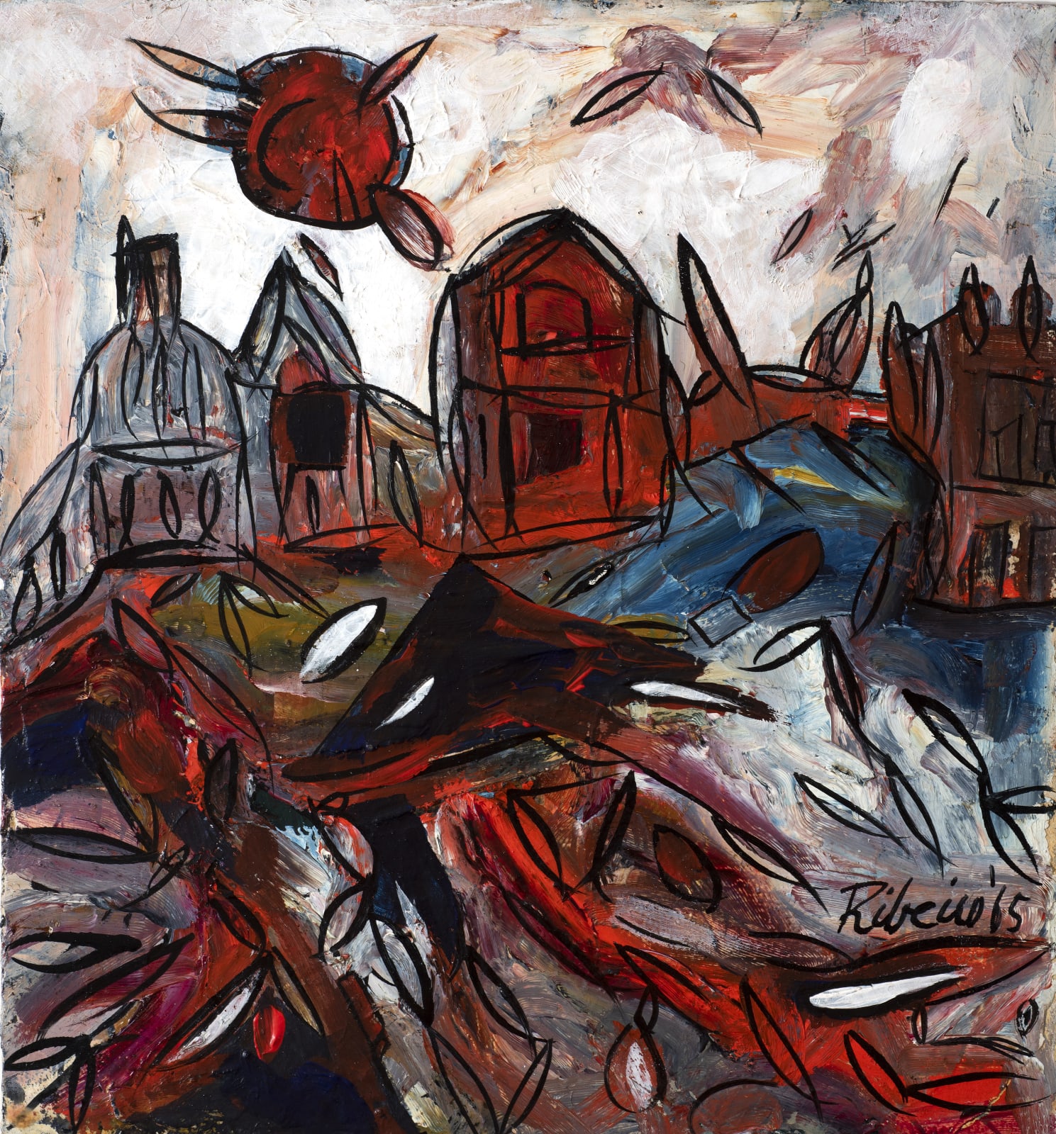 Lancelot Ribeiro, Untitled (Landscape with Red Sun), 1965