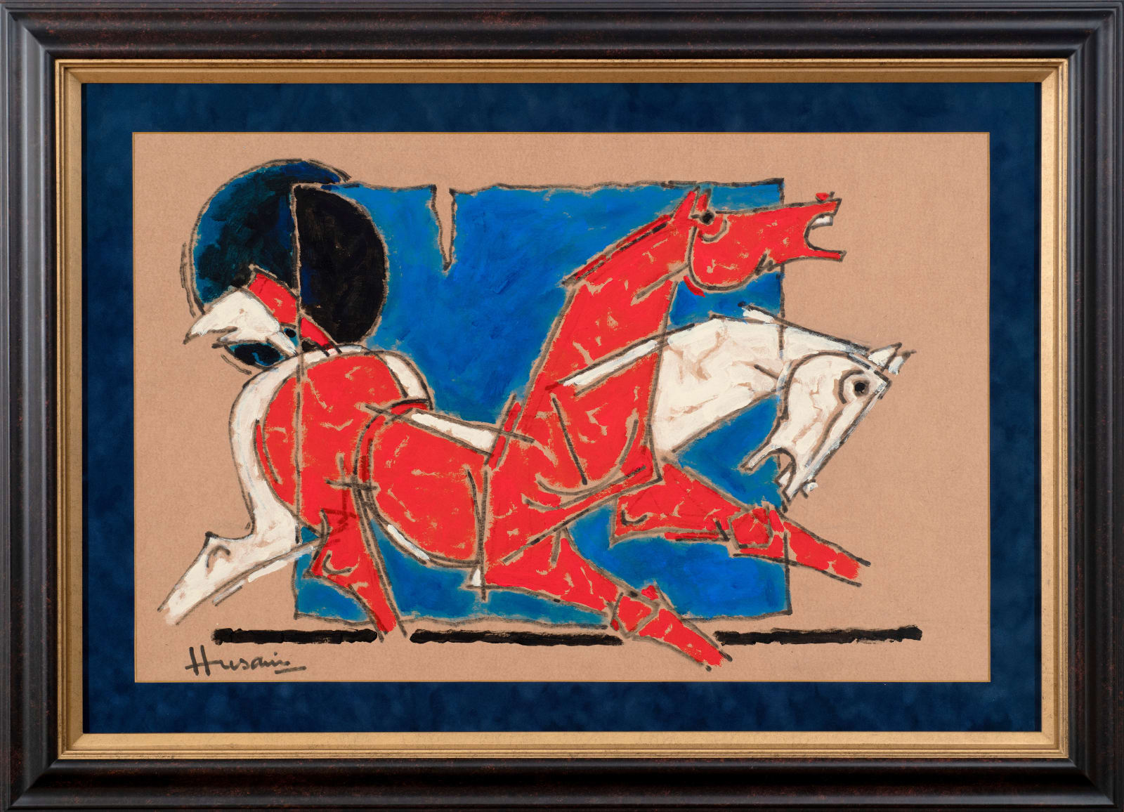 Maqbool Fida Husain, Two Horses and Setting Sun, 1991