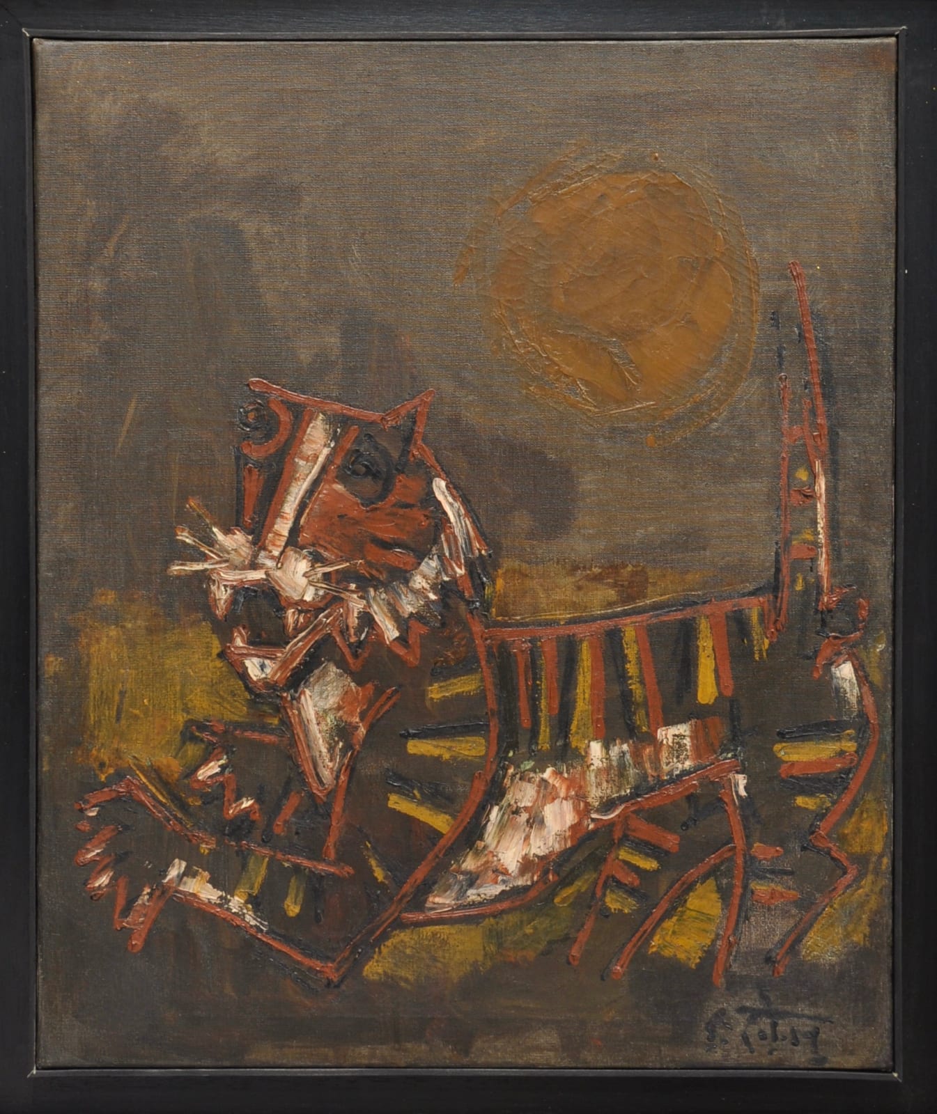 Maqbool Fida Husain, Untitled (Tiger with Dark Sun), c.1970
