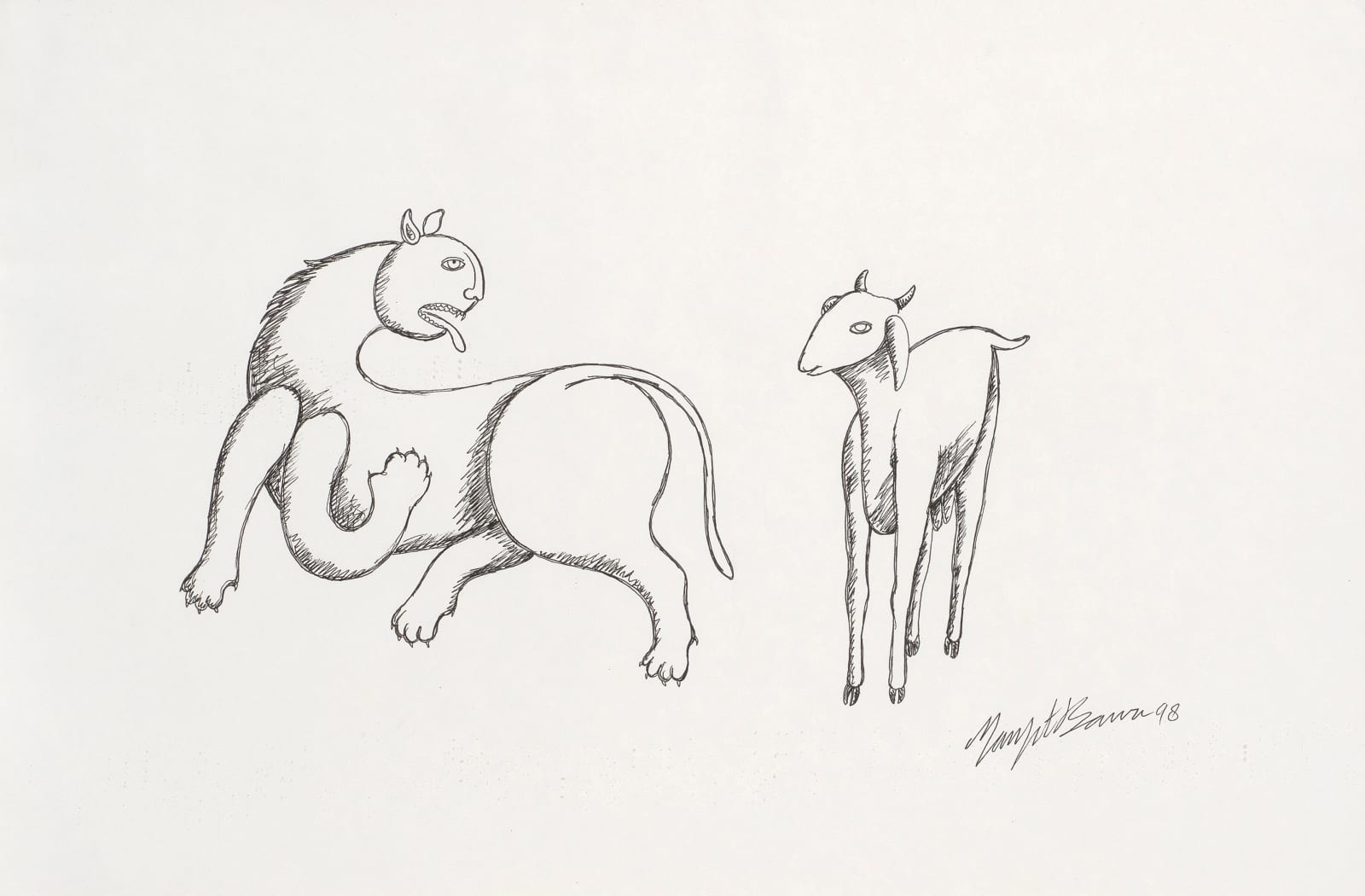 Manjit Bawa, Untitled (Lion and Goat), 1998