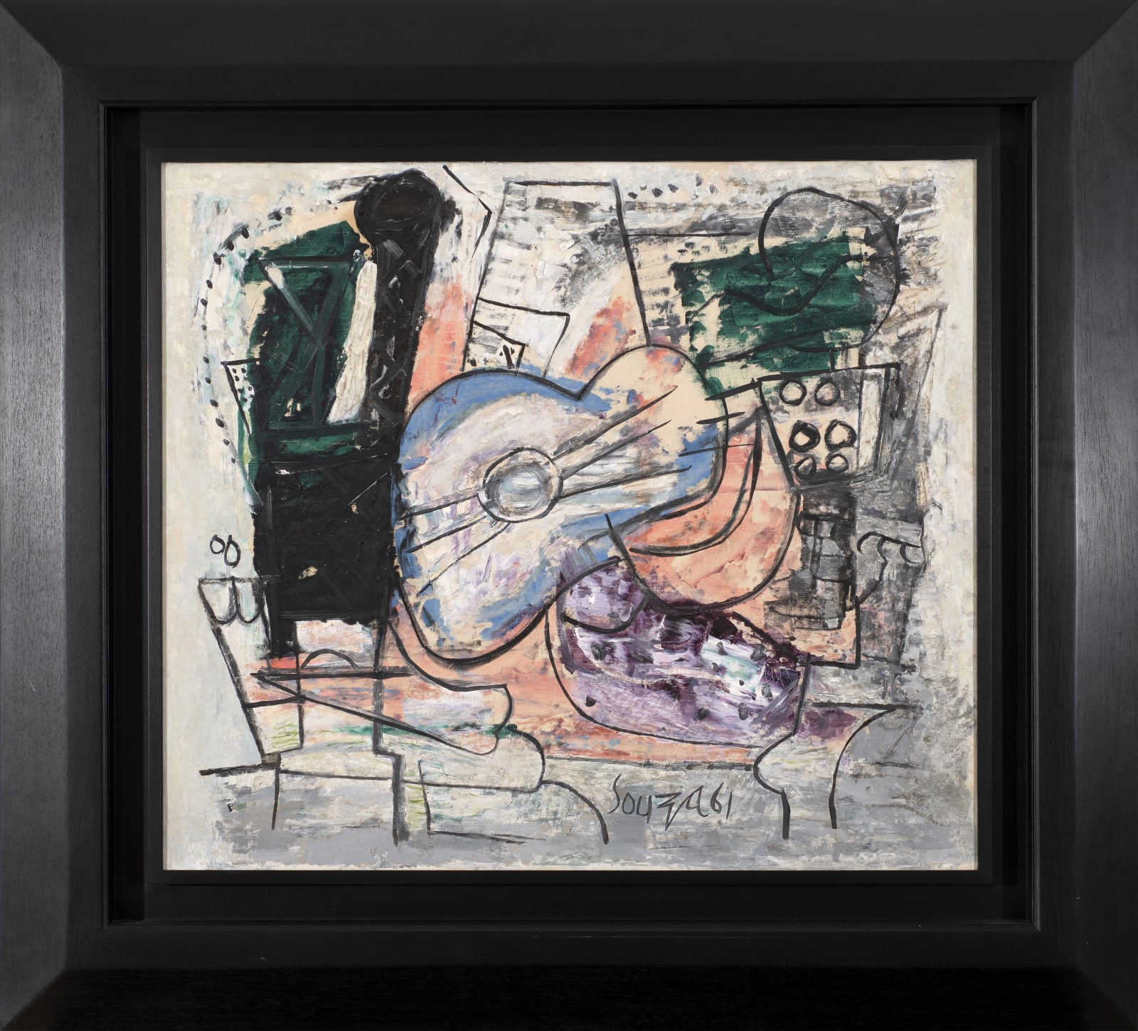 Francis Newton Souza, Untitled (Still life with a guitar - After Picasso), 1961