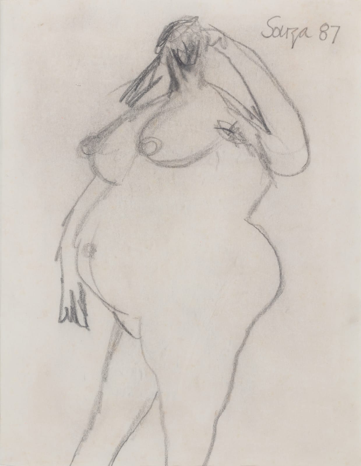 Francis Newton Souza, Untitled (Nude in pencil), 1987