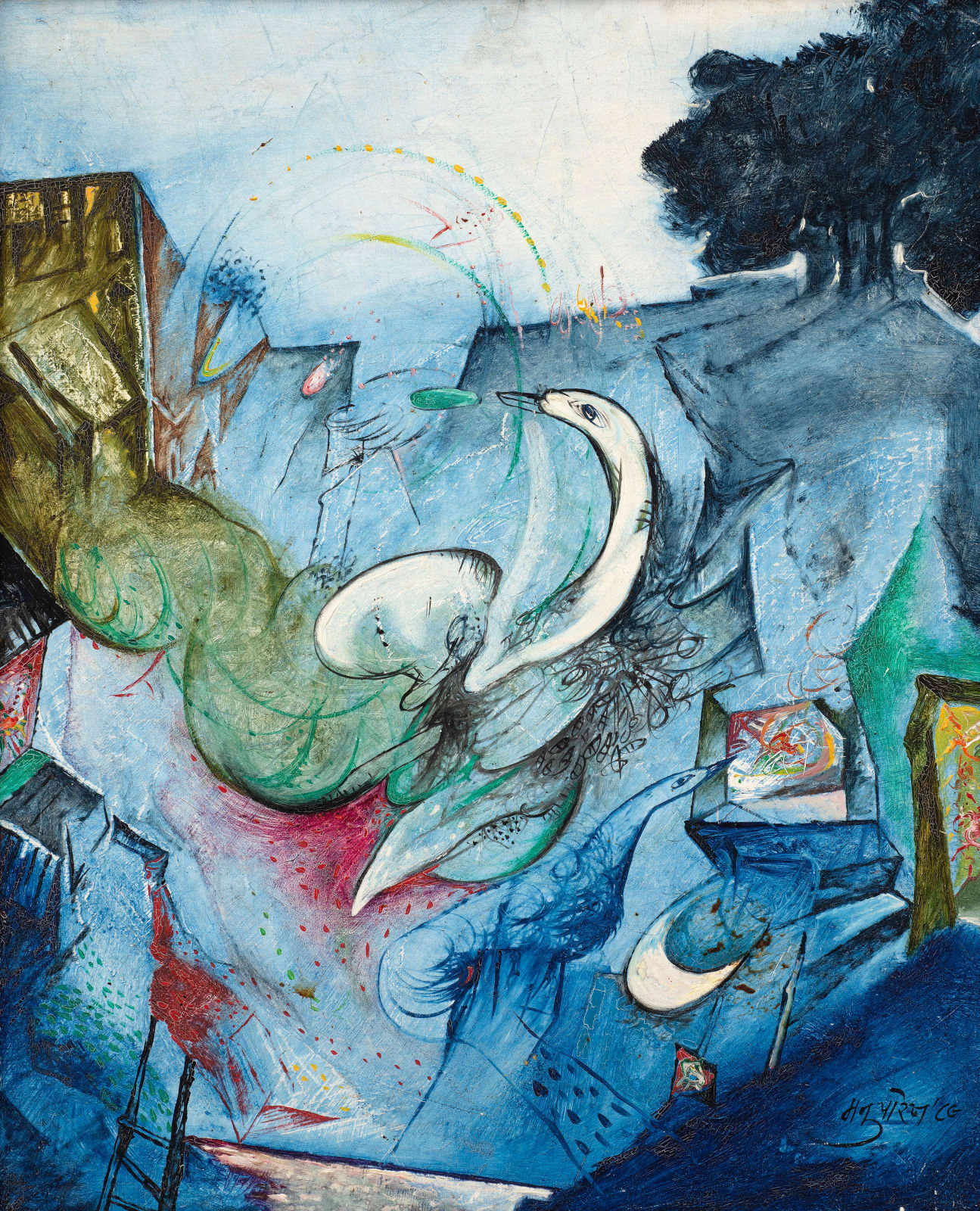 Manu Parekh, Untitled (Blue Landscape with Birds), 1988 Crica