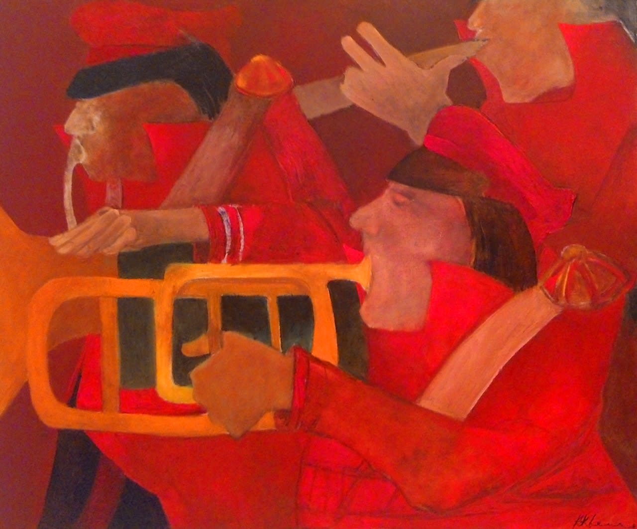 Krishen Khanna, Untitled (Bandwallas in Red), 2015