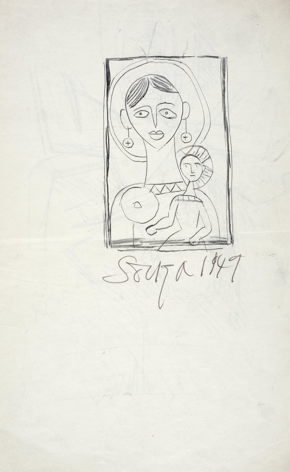 Francis Newton Souza, Untitled (Mother and Child) recto; Untitled (Shiva) verso, 1949