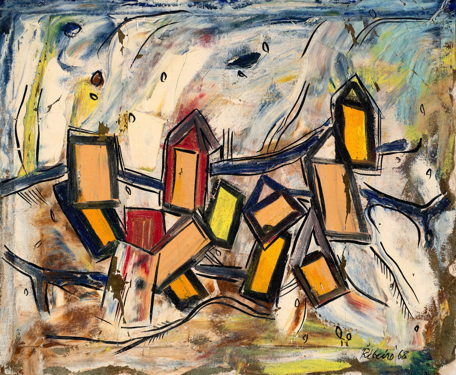 Lancelot Ribeiro, Untitled (Landscape with Square Houses), 1968