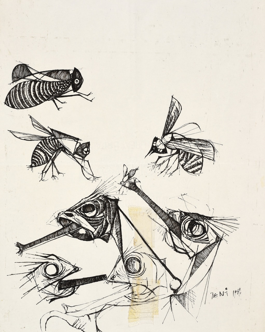 Dumile Feni, Untitled (Wasp and Chameleon), 1969