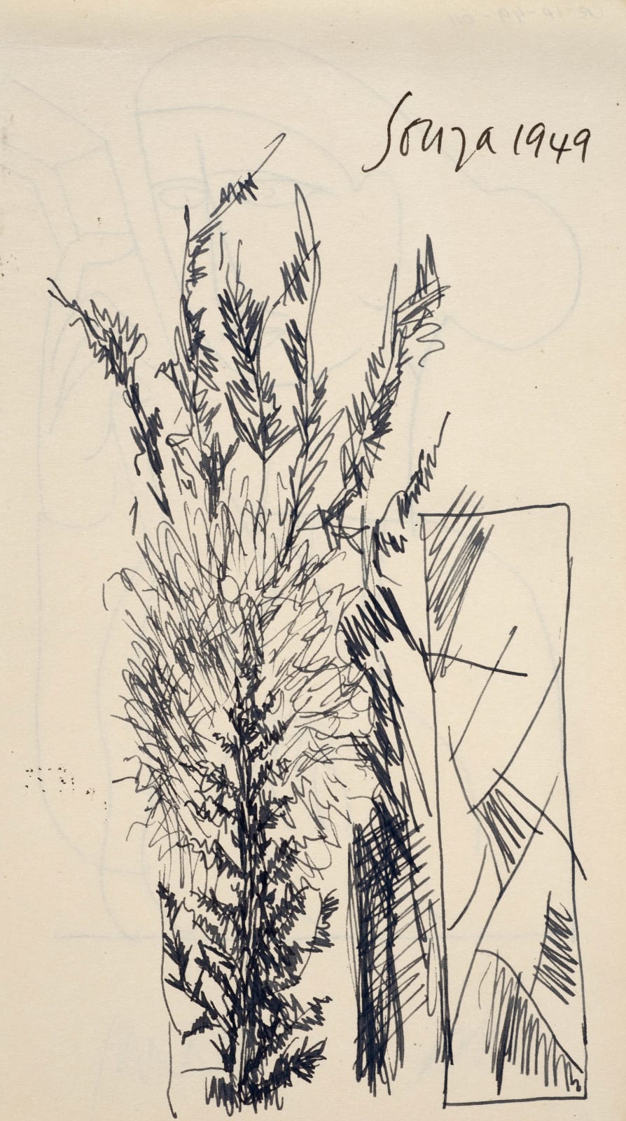 Francis Newton Souza, Untitled (Still Life) recto; Untitled (Woman with guitar) verso, 1949