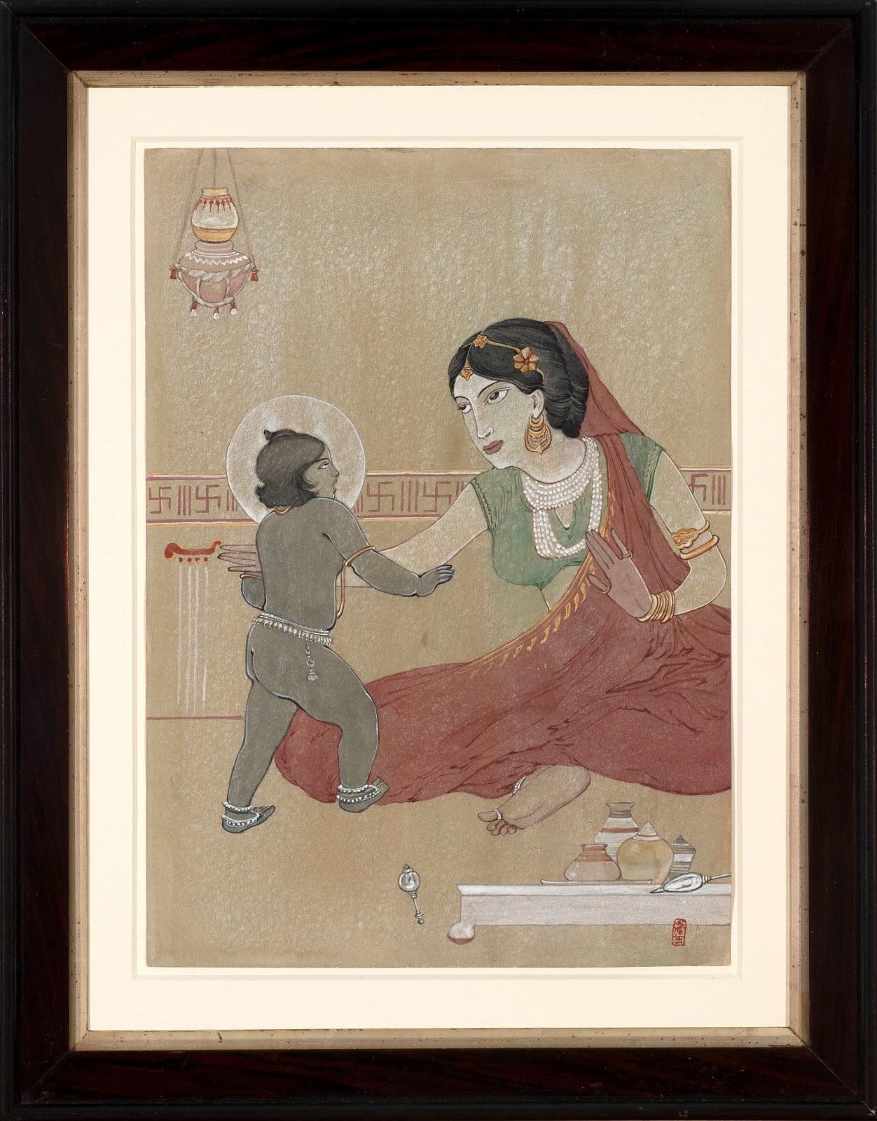 Ordhendra Coomar Gangoly, Krishna and Yashoda in an interior, Circa 1910