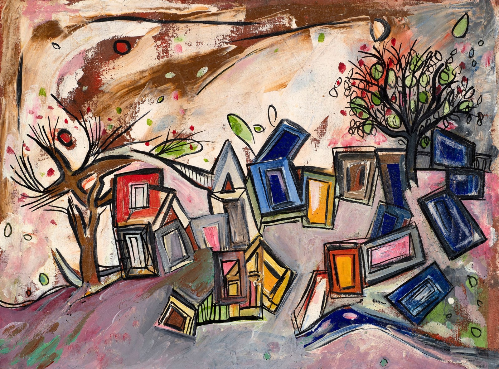 Lancelot Ribeiro, Tree with Square Houses, 1965