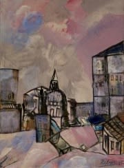 Lancelot Ribeiro, Untitled (Pink Townscape with Dome), 1968