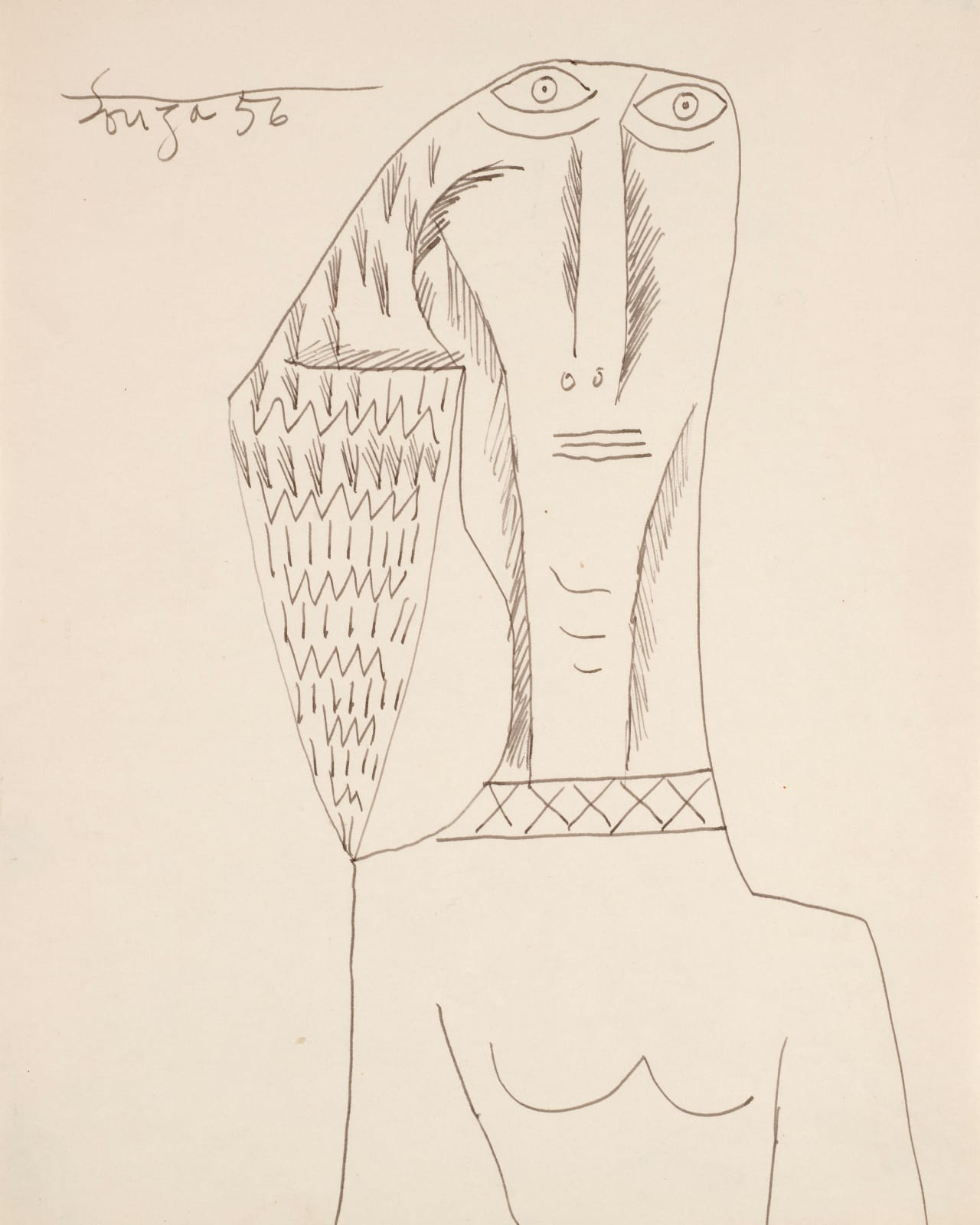 Francis Newton Souza, Untitled (Woman with Large Ponytail), 1956