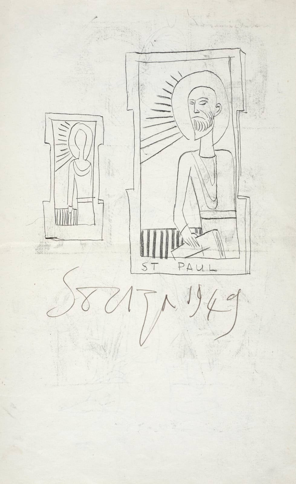 Francis Newton Souza, Untitled (Saint Paul ) recto; Untitled (Saint Anthony) verso, 1949