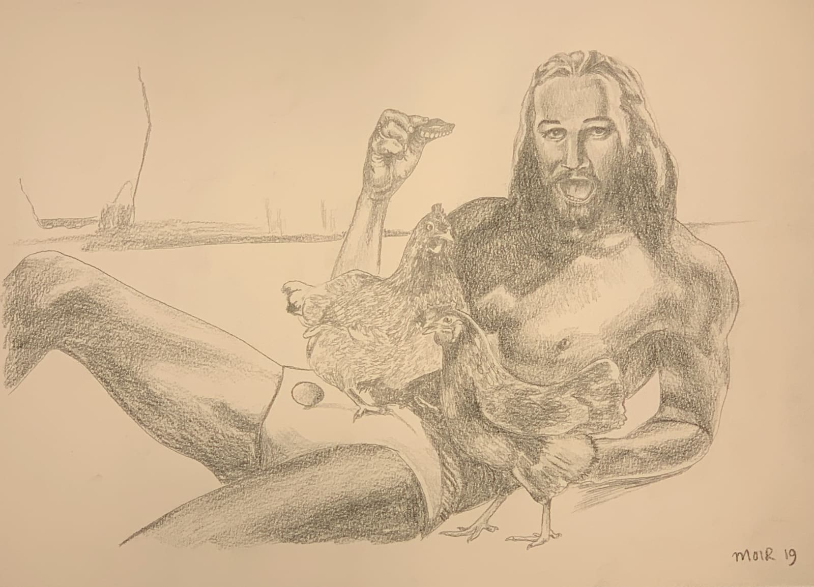 Jim Moir, Reclining Figure with Chickens, 2019