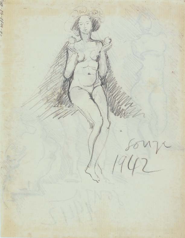 Francis Newton Souza, Untitled (Three Figures) recto; Untitled (Nude) verso, 1942