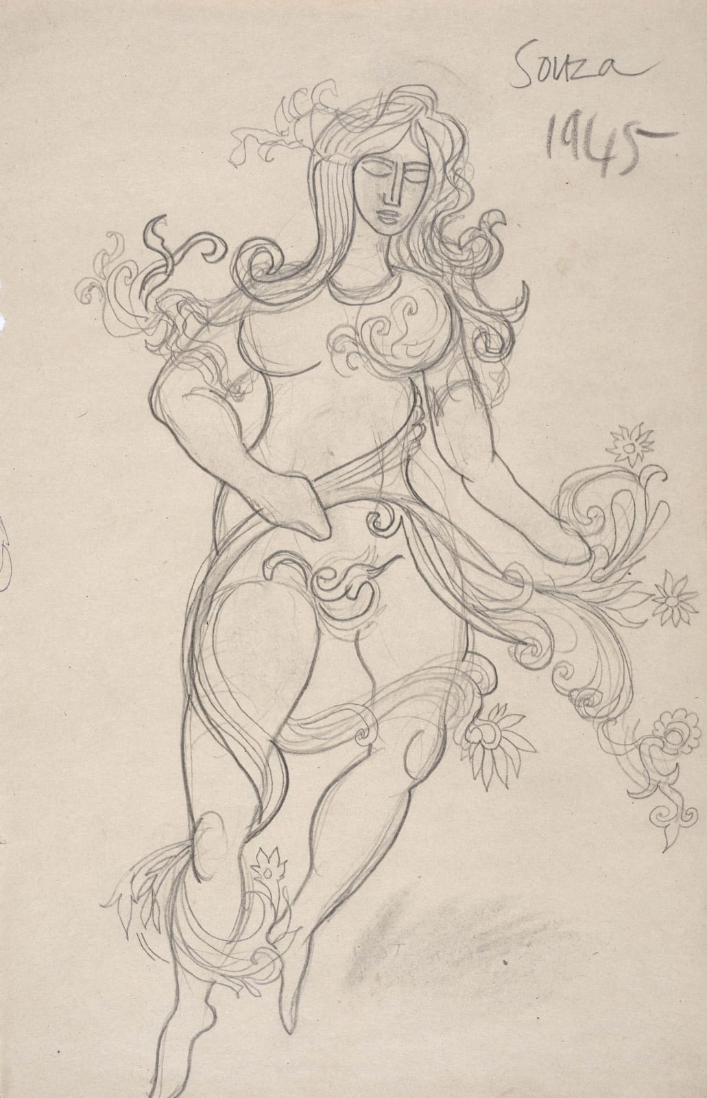 Francis Newton Souza, Untitled (Nude with floral garland), 1945