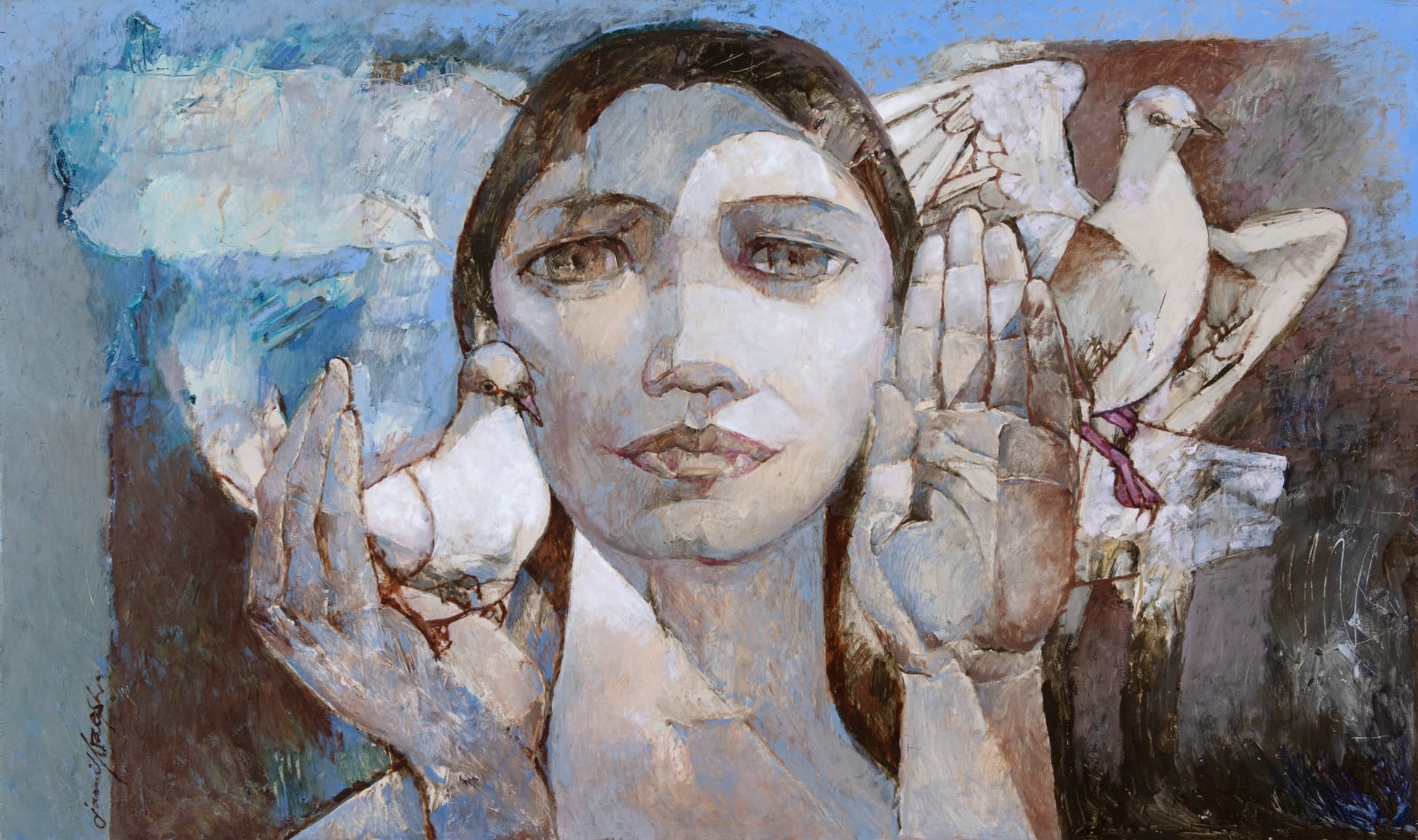 Jamil Naqsh, Untitled (Woman on Blue), 1999