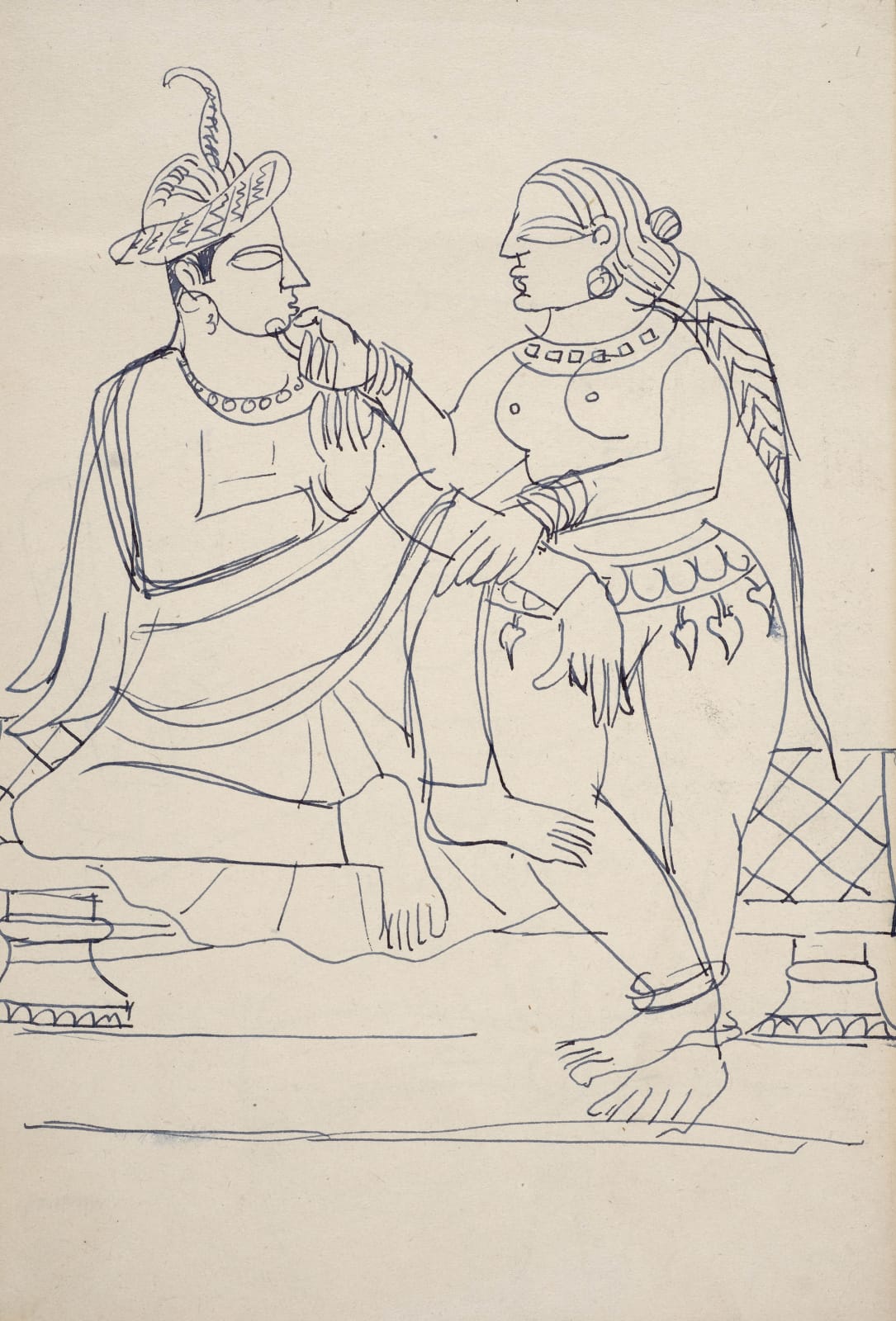 Francis Newton Souza, Untitled (Temple Dancer) recto Untitled (Shiva and Parvati) verso, 1949 circa