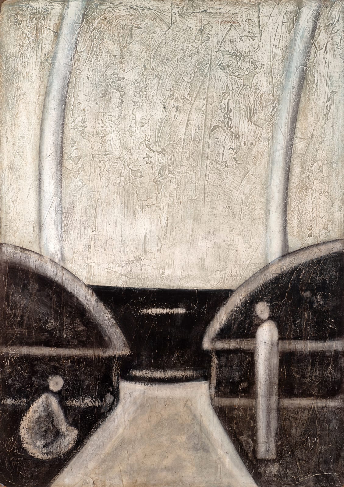 Ivan Peries, Untitled (Figures by Huts), 1978