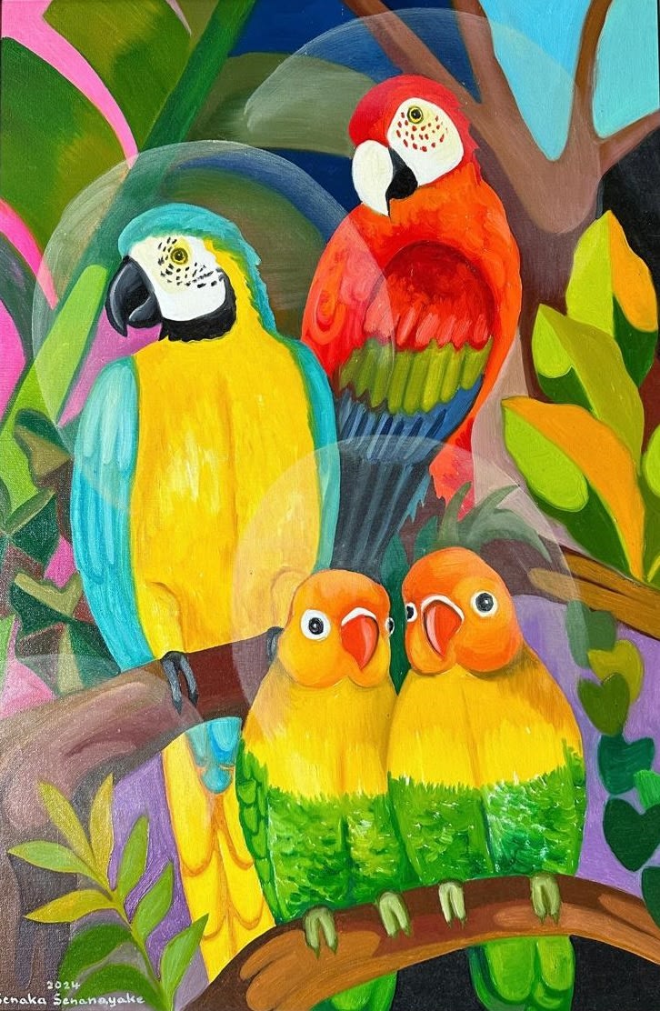 Senaka Senanayake, Macaw And Lovebird, 2024