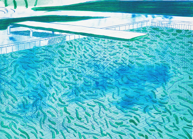 David Hockney, Lithograph of Water Made Of Lines With A Light Blue and Light Green Wash, 1978-1980