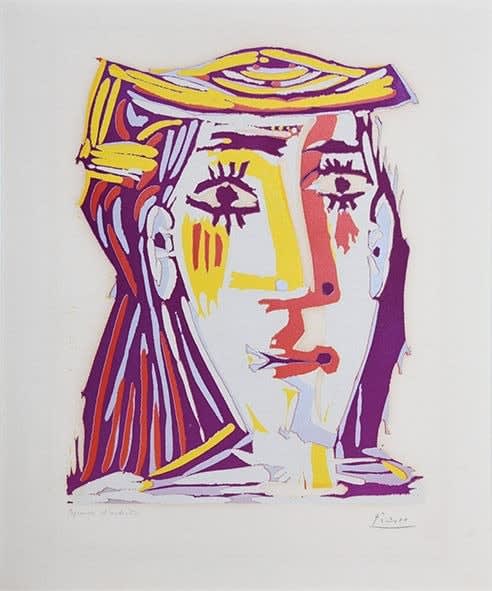 Pablo Picasso, Femme au Chapeau (Portrait de Jacqueline au chapeau de paille multicolore)., 1962