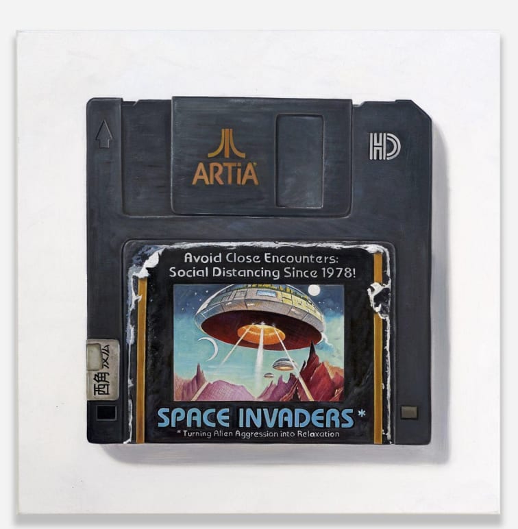Arlo Sinclair, Space Invaders: Social Distancing (3.5" Disk), 2025