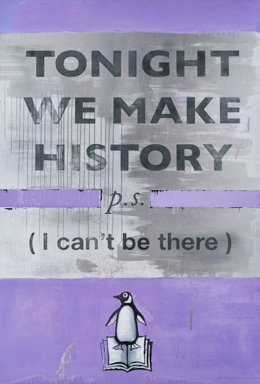 Harland Miller, Tonight We Make History (P.S. I can’t be there), Lilac (XXL version), 2024