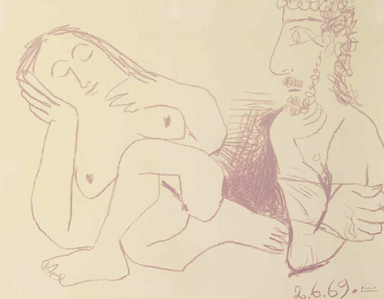 Pablo Picasso, Bust of Naked Man and Woman, 1969