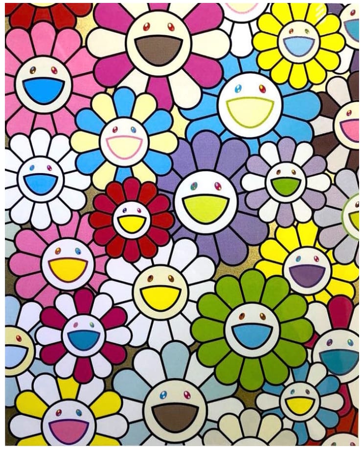 Takashi Murakami, Small Flowers Painting : Yellow , White and Purple Flowers, 2019
