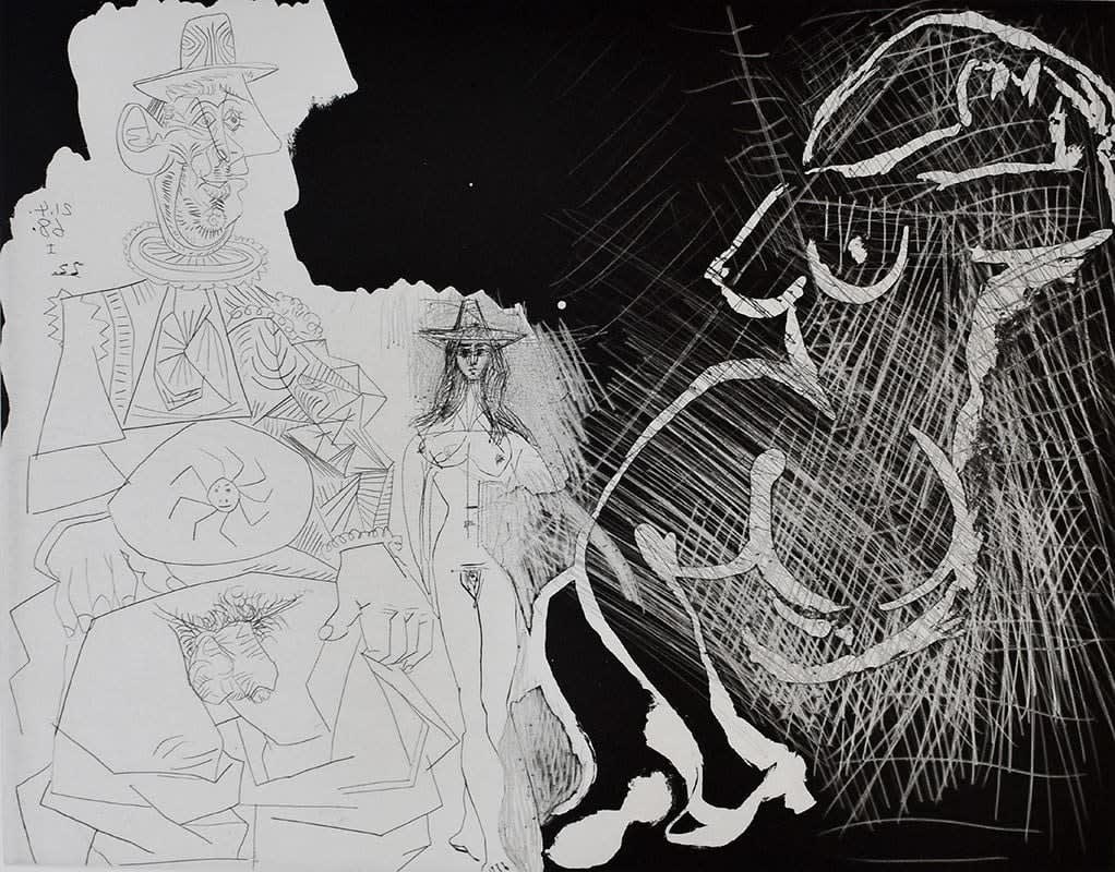 Pablo Picasso, Caricature of General de Gaulle and Two Women, from: Series 347| Caricature du général de Gaulle et deux femmes, 1968