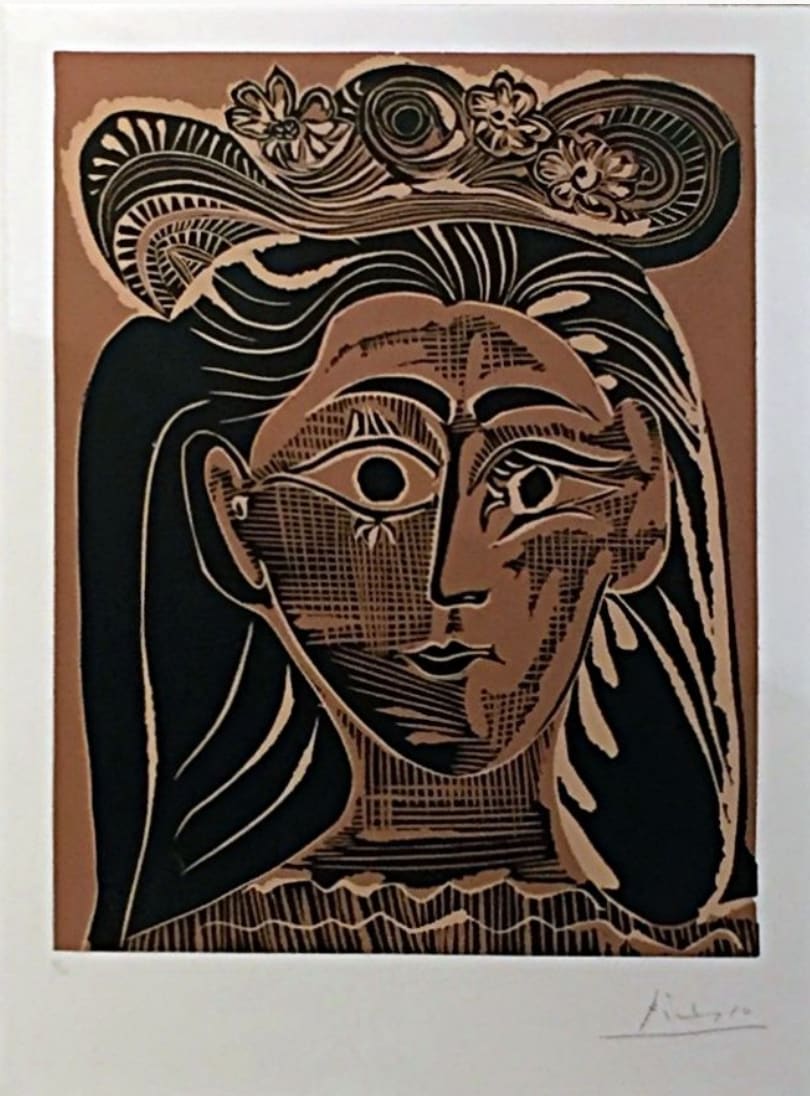 Pablo Picasso, Portrait de Jacqueline Au Chapeau De Paille Fleuri, 1962