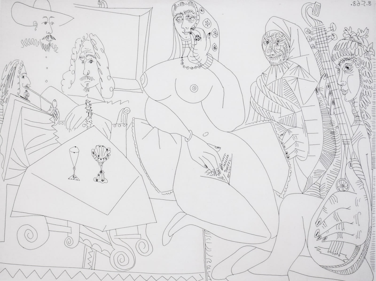 Pablo Picasso, Discussing Music at Celestine’s, from: Series 347 | Collation en musique chez la Celestine, 1968