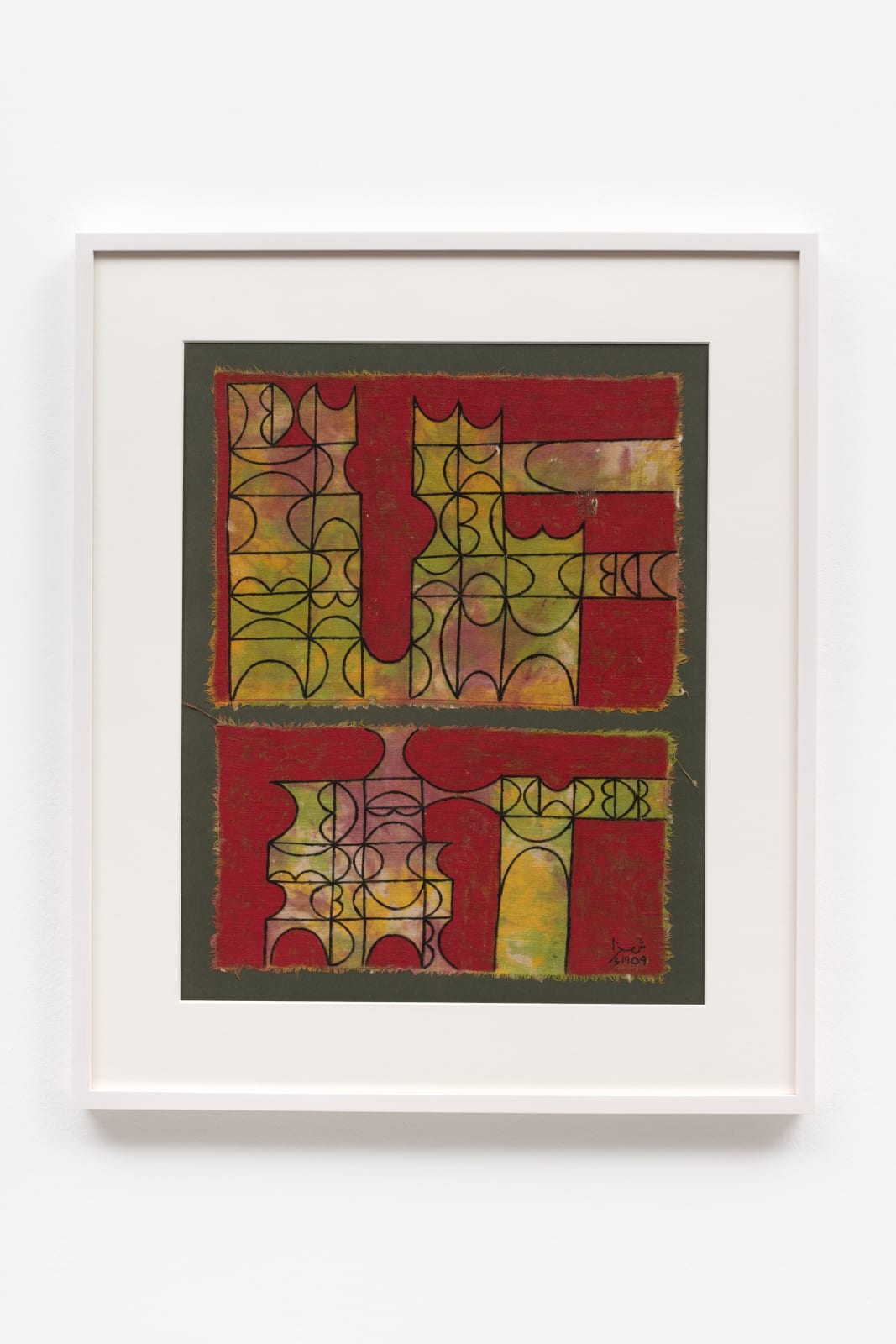 Anwar Jalal Shemza, Composition in Lime Green on a Crimson Background, 1959