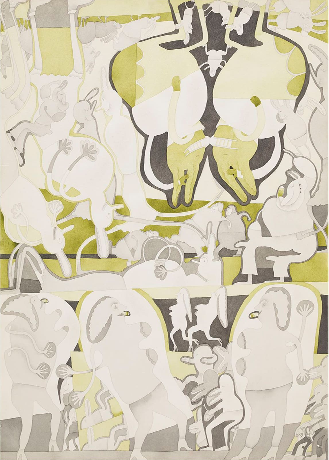 Gladys Nilsson, 2 Color Painting: Charkole & Green, 1969