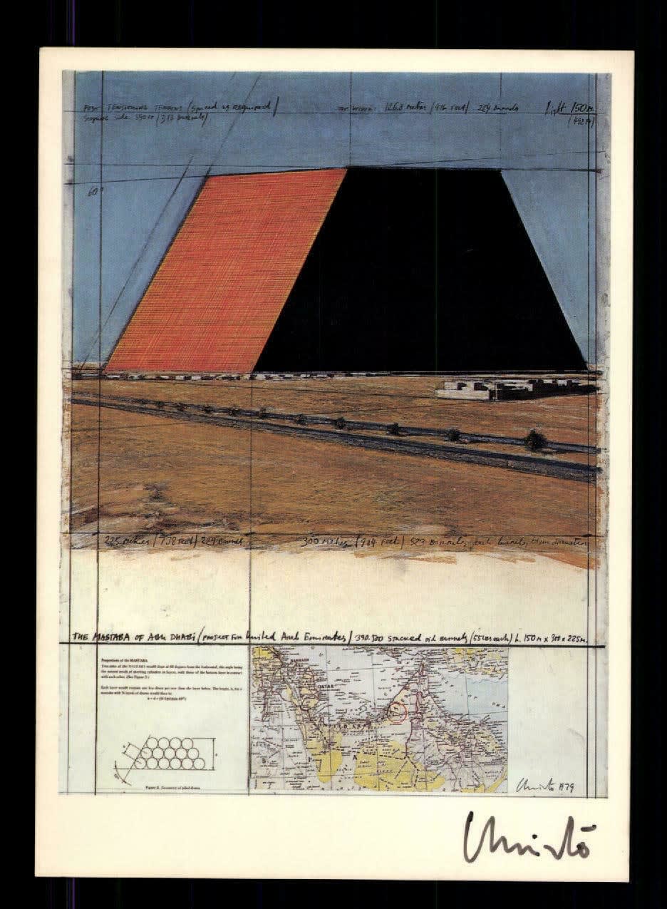 Christo, Signed Postcard - The Mastaba of Abu Dhabi, 20th Century