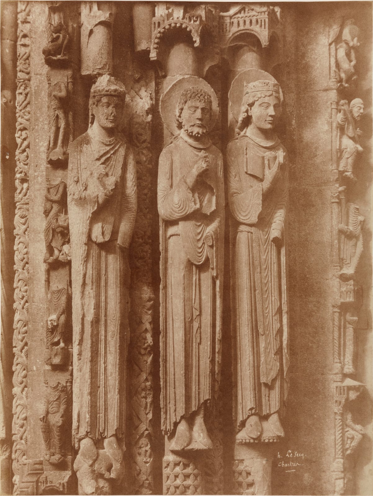 Henri Le Secq (French, 1818-1882), Right portal, left jamb with Old Testament figures, Chartres Cathedral, 1852