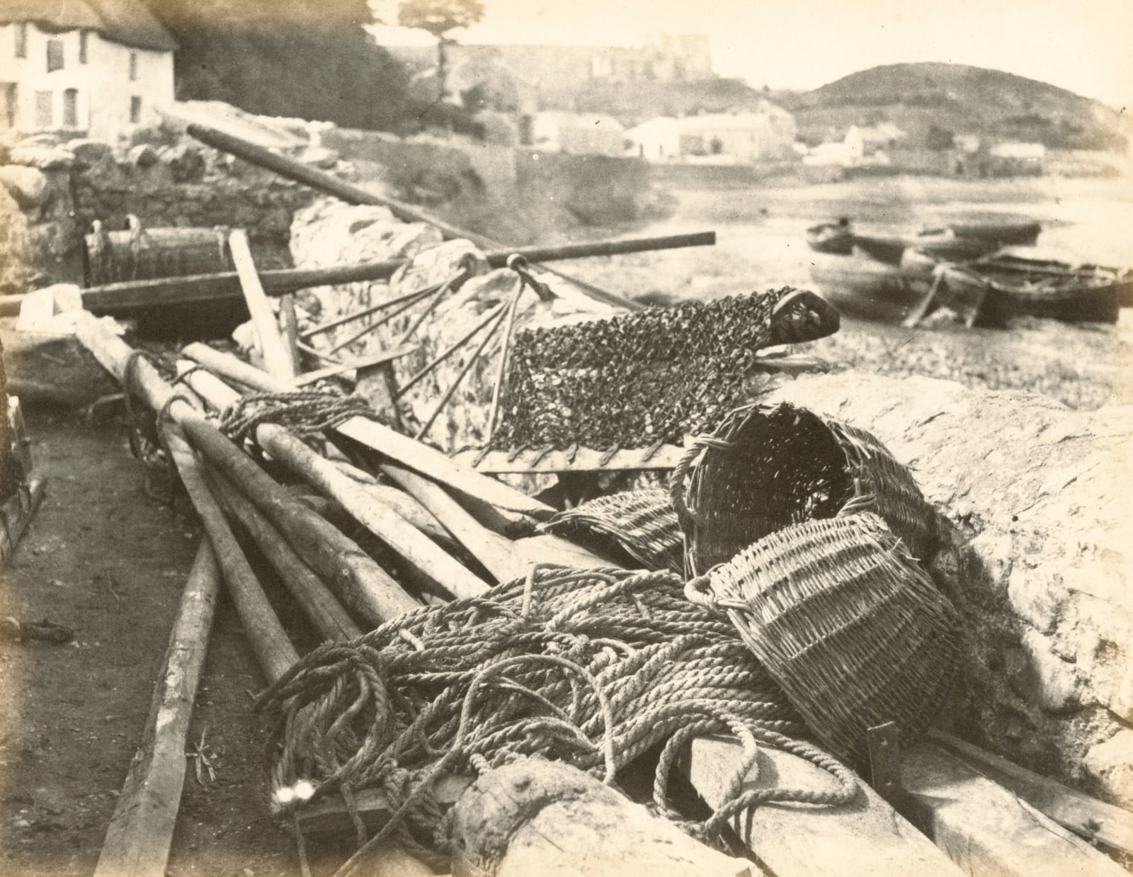 Hugh Owen (English, 1808-1897), Dredges and baskets at Oystermouth, The Gower