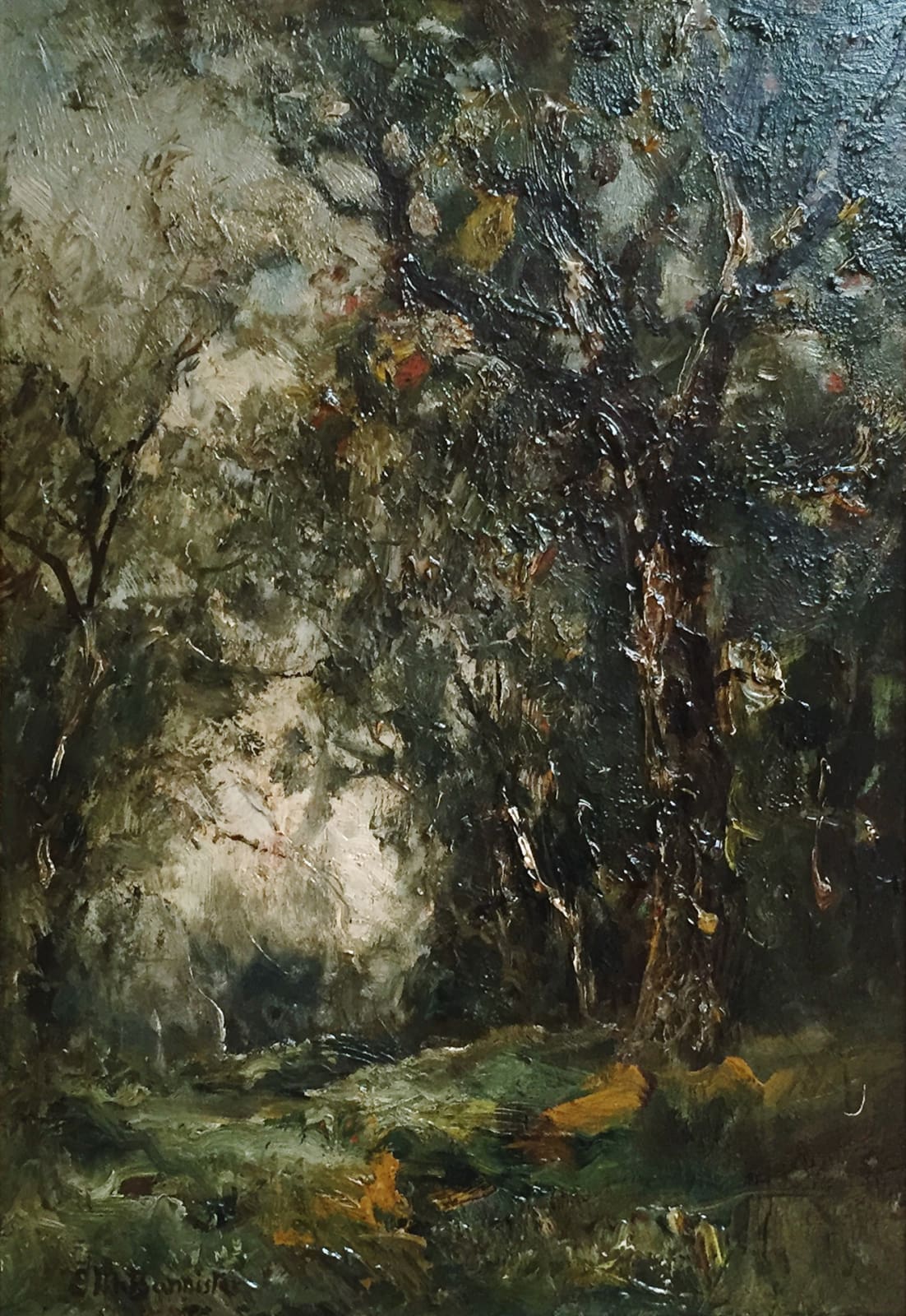 Edward Mitchell Bannister, Untitled Landscape (Double sided) (Front: Field with trees /Back: Single female figure), c. 1856