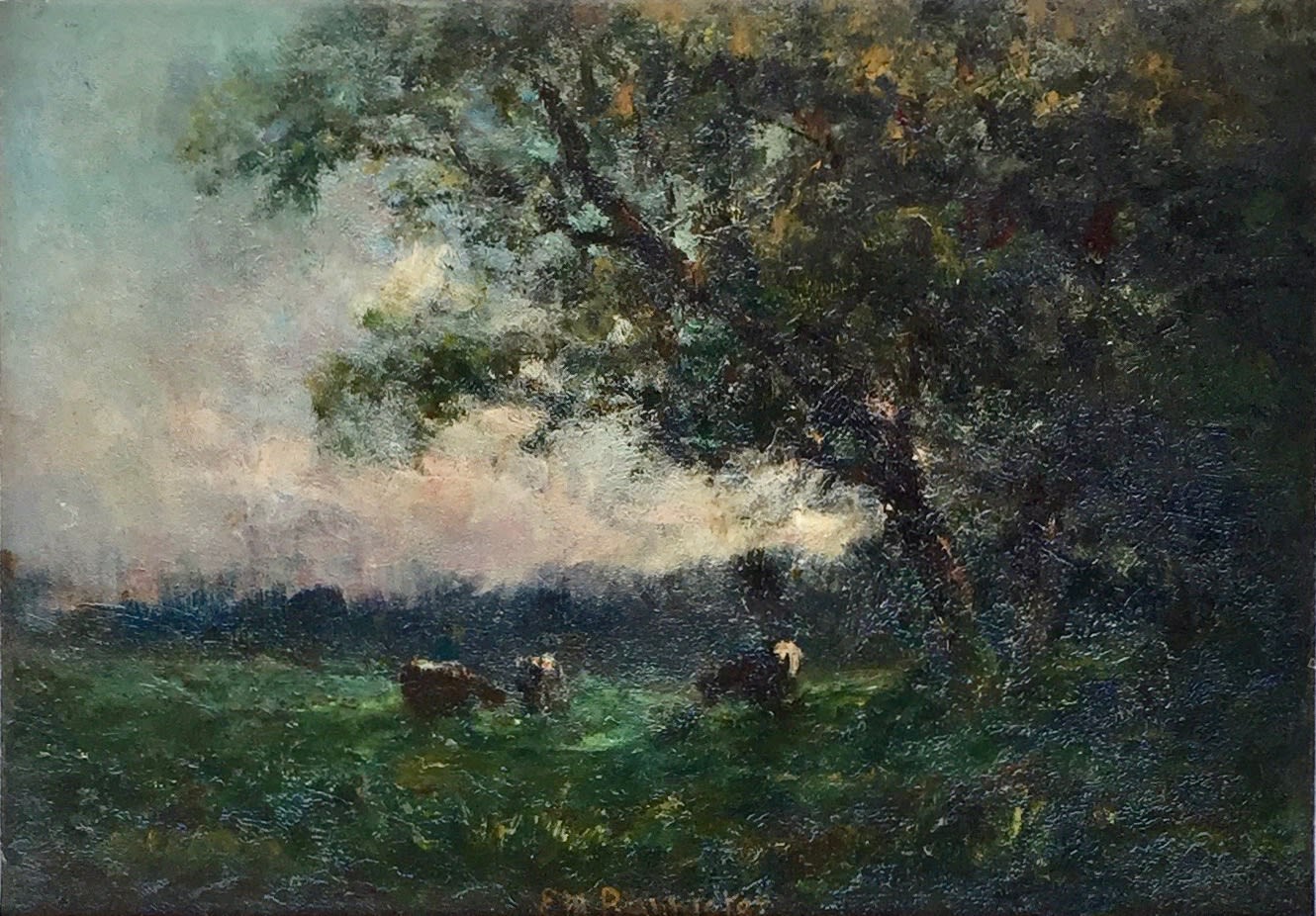 Edward Mitchell Bannister, Untitled Landscape (Three cows, trees to right), c. 1888
