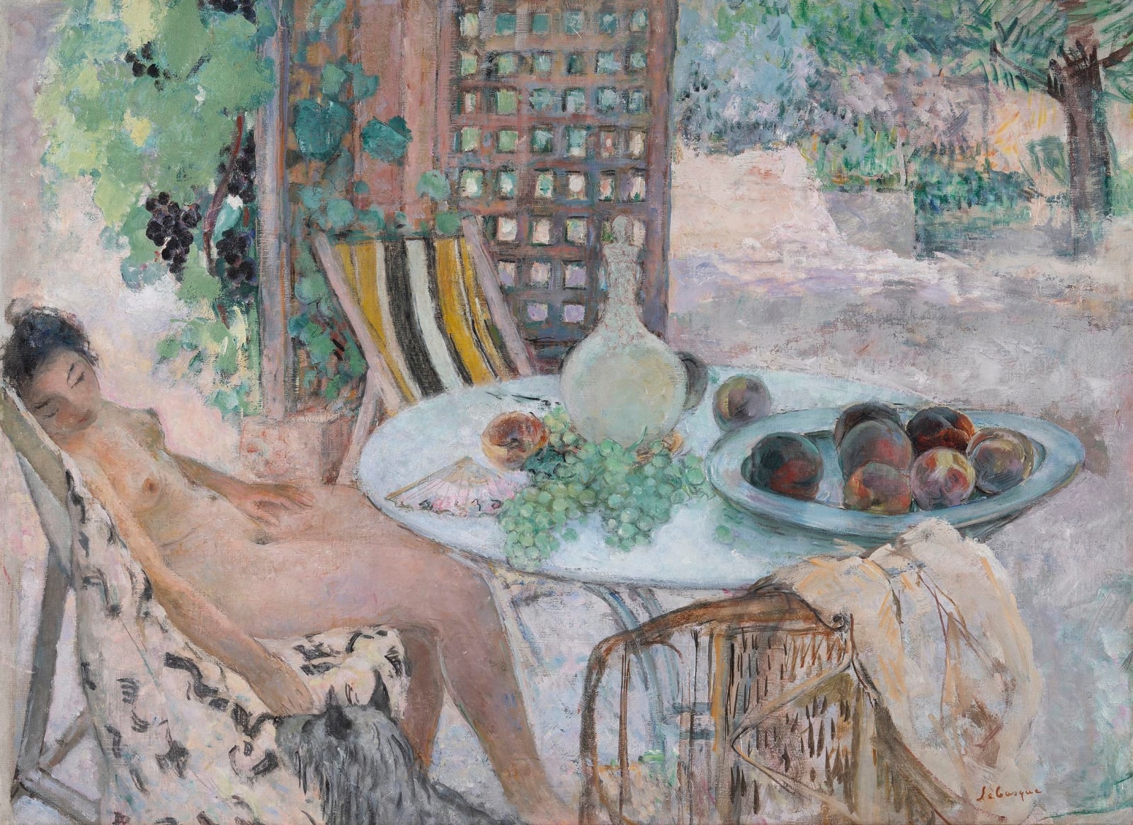 HENRI LEBASQUE, Le Repos Du Modèle Devant La Table, Sous La Pergola