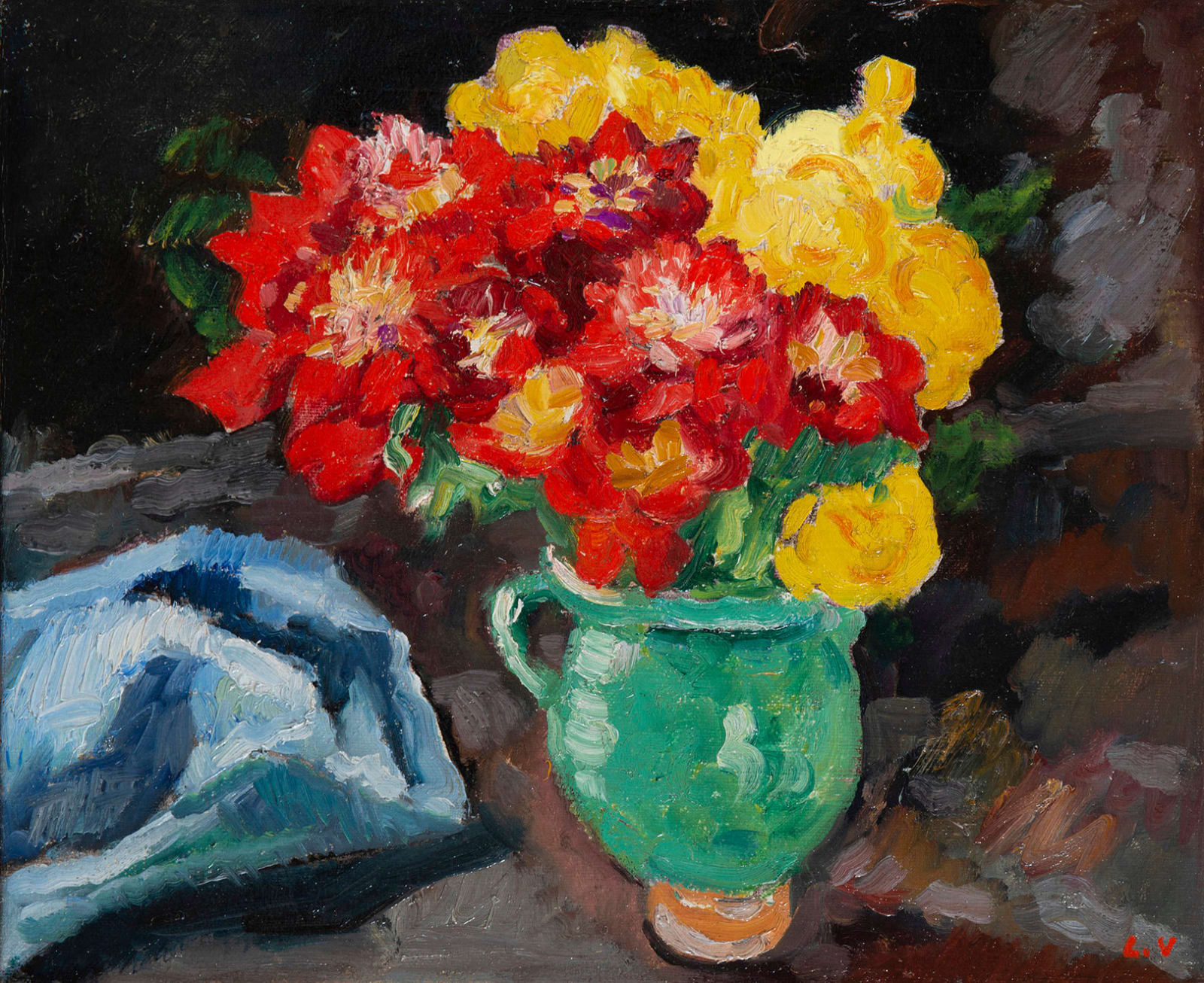 LOUIS VALTAT, Bouquet de fleurs dans une cruche