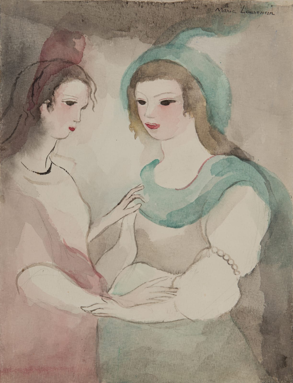 MARIE LAURENCIN, Deux jeunes femmes, rose et vert , 1949