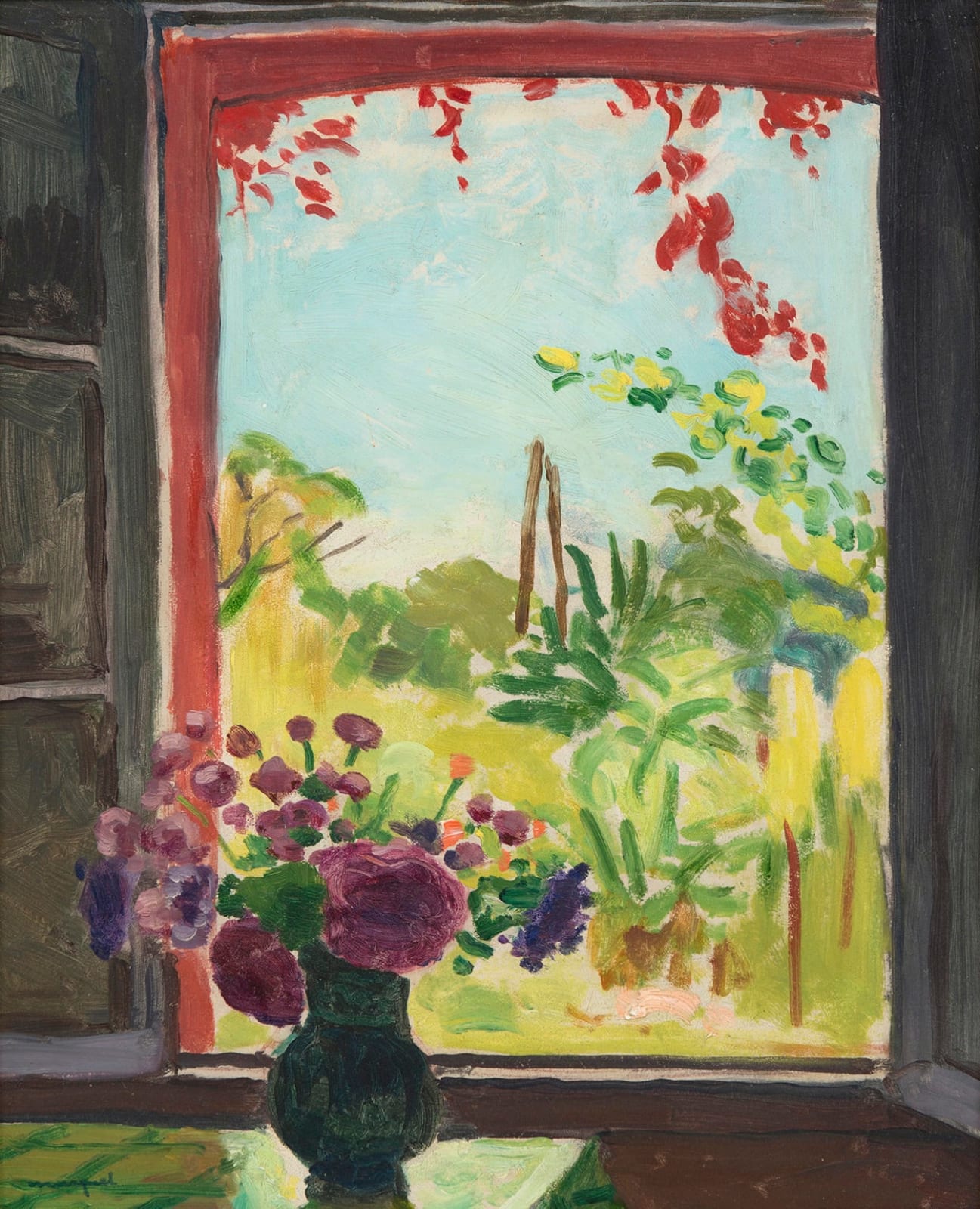 ALBERT MARQUET, Bouquet sur une table devant la fenêtre à Méricourt, 1937