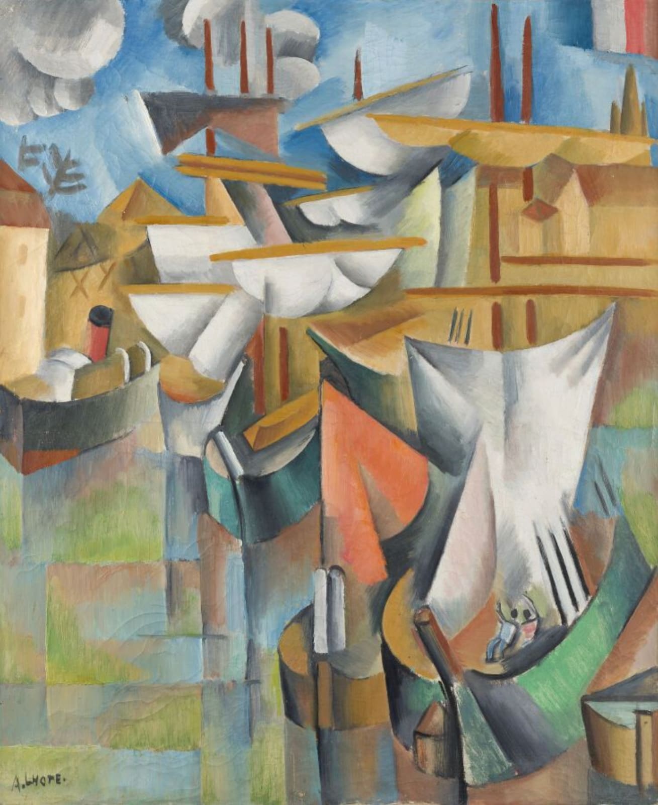André Lhote, Les Bateaux À Voile Dans Le Port, circa 1918, Huile sur toile