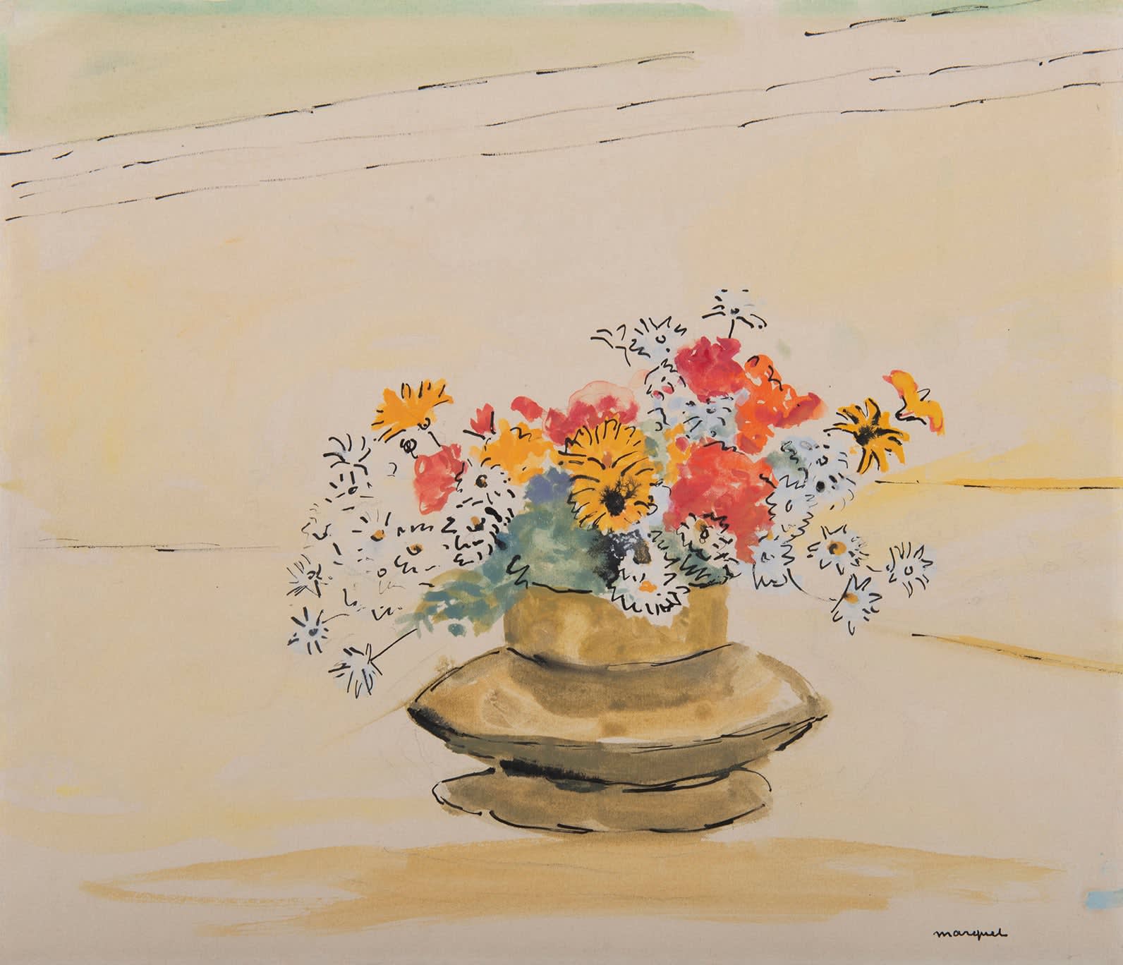 ALBERT MARQUET, Bouquet de marguerites au vase de cuivre, 1944