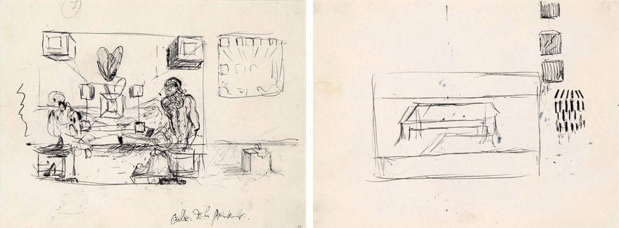 SALVADOR DALI, Études pour les tableaux : La Cène et Galatée en formation, circa 1954