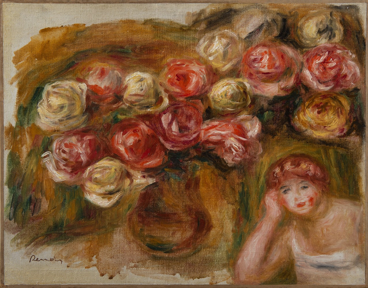 PIERRE-AUGUSTE RENOIR, Étude de femme et de fleurs, circa 1915