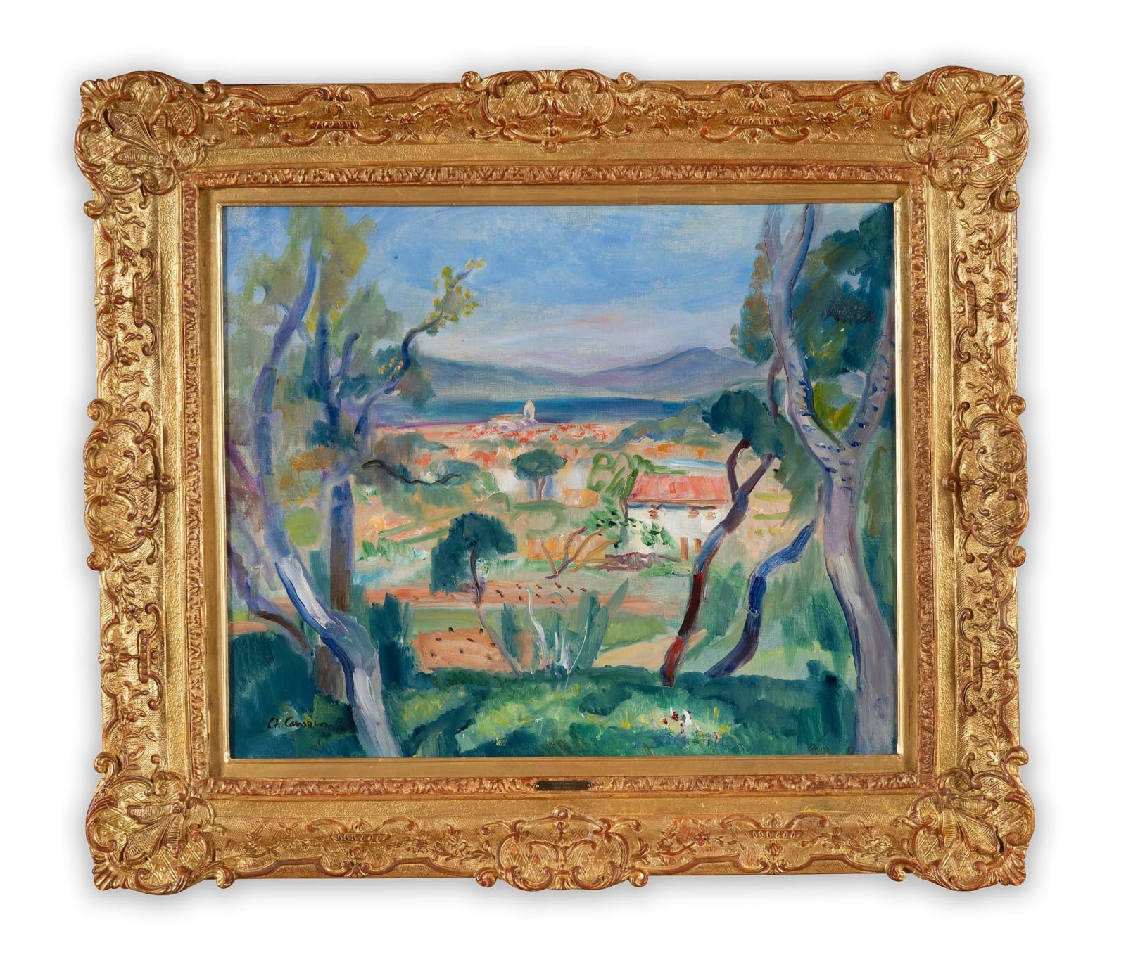 CHARLES CAMOIN: Le Village Entre Les Arbres (Saint-Tropez), circa 1947, huile sur toile