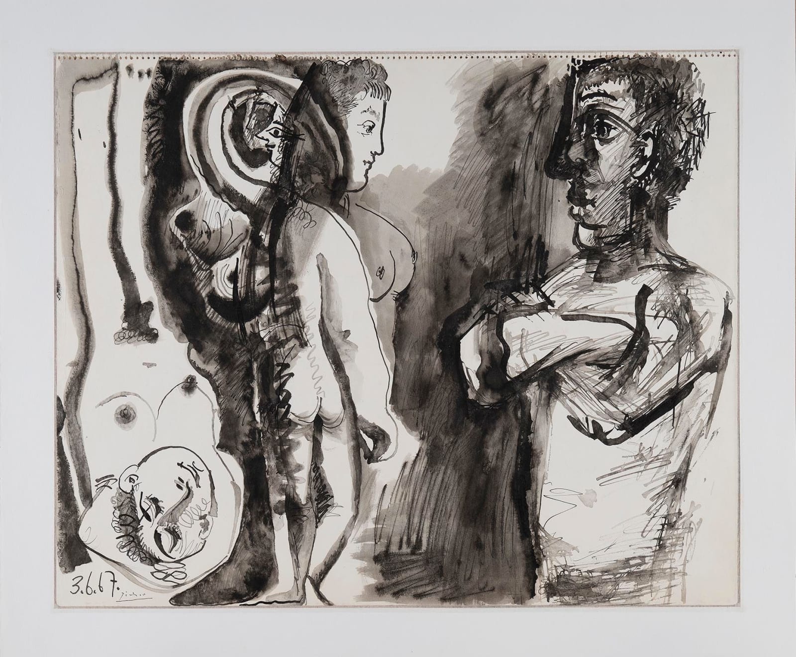 PABLO PICASSO, Homme Et Trois Femmes Nues (recto) - Femme et Deux Hommes (verso), 1967